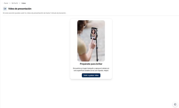 Apartado para a&ntilde;adir una videopresentaci&oacute;n al perfil de candidato en Consigue el Trabajo.